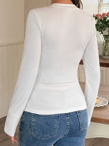 DAZY Solid Color Slim Fit Elastic Daily Versatile Korean Style Spring/Autumn Maternity T-Shirt - White - View 2