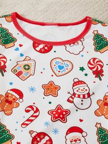 Teen Girl Autumn/Winter Pajamas 2pcs Snug Fit Short Sleeve Long Pants Christmas Girls - Multicolor - View 4