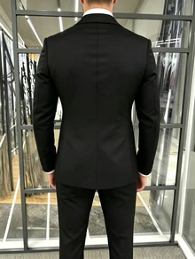 Manfinity AFTRDRK 男士奢華派對水鑽腰部雙扣西裝外套與長褲套裝，完美的節日禮物選擇 - 黑色 - 查看 2