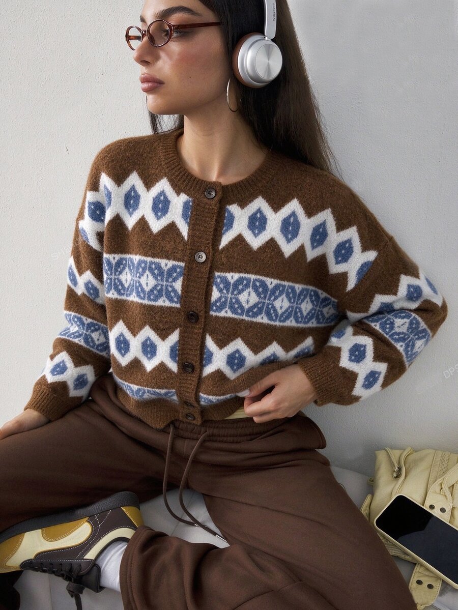 Slayform Slayform Autumn/Winter Fashion Multi-Color Crew Neck Cardigan Sweater