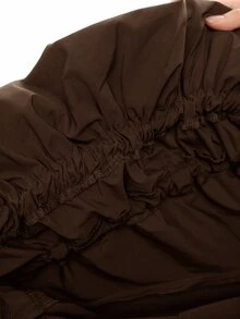 LYSMO 女款素色長袖荷葉邊抽繩設計休閒夾克，適合辦公通勤與外出穿著 - 棕色 - 查看 8
