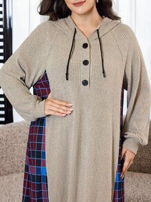 Al Najma Plus Size Women's Plaid Patchwork Hooded Arabian Dress - Multicolor - View 6