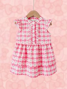 HELLO KITTY AND FRIENDS | SHEIN Baby Girl Letter Cartoon Print Casual Daily Summer Dress - Pink - View 3
