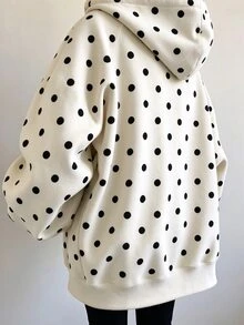 INAWLY 女款寬鬆休閒波點印花連帽拉鍊外套，標準版型 - 彩色 - 查看 2