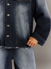Denimoi Fashionable, Classic, And Simple Denim Jacket With Special Wash - Dark Wash - View 6