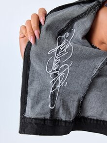 Y2Kool Women's Zipper Hollow Out Casual Daily Denim Jacket - Black - View 9