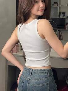 DAZY 女款純色鏤空修身百搭日常穿著上衣 Y2k - 白色 - 查看 5