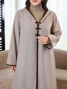 Al Najma Plus Size Women's Colorblock Casual Party Arabic Hooded Abaya - Khaki - View 6