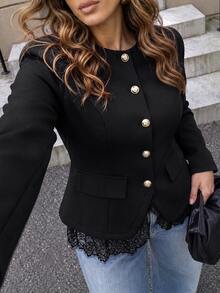 Easura Plus Size Women's Solid Color Casual Versatile Daily Wear Shirt - Black - View 4