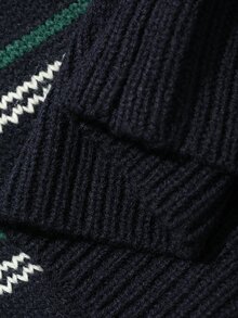 Hapijoa Sweater Rajut Tebal Garis Kontras Kerah POLO untuk Anak Laki-laki (Ukuran Kecil), Lapisan Dalam Dasar, Musim Gugur/Dingin - Navy Blue - View 7