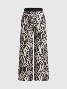 ROMWE Street Life Streetwear Black & Grey Zebra Print Loose Double Waistband Women's Sweatpants - Black - View 1