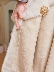 Anewsta Autumn/Winter Elegant White Short Faux Fur Cape With Metal Button Stand Collar Loose Fur Shawl Jacket - White - View 8