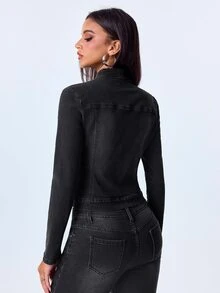 Y2Kool Women's Zipper Hollow Out Casual Daily Denim Jacket - Black - View 2
