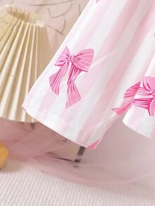 Teen Girl Bow Print Long Sleeve Top And Pants Lounge Set - Pink - View 7