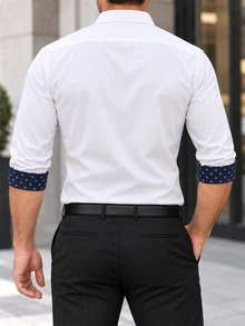 Manfinity Mode Men's Business Casual Patchwork Floral Contrast Color Chest Pocket Triangle Pocket Design Long Sleeve Shirt - White - View 2