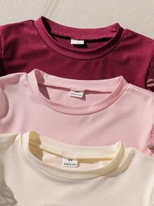 SHEIN 3pcs/Set Girls' Autumn/Winter Ruffle Flutter Sleeve Knitted Embroidered Heart Long Sleeve T-Shirt Back To School Black Baby Pink White Fairy - Multicolor - View 7