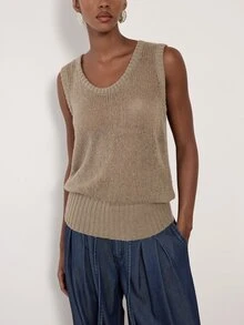 MERLEAU Women's Modern Solid Color Round Neck Casual Versatile Knit Vest - Light Grey - View 4