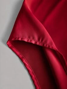 SHEIN Girlism 女童青少年純色露肩收腰梭織洋裝 - 紅色 - 查看 3