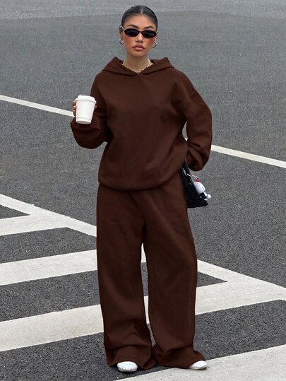 Muchica Conjunto de 2 piezas minimalista casual para mujer, conjunto de 2 piezas para otoño/invierno, conjunto de sudadera con capucha y pantalones de chándal, adecuado para otoño/invierno, versátil, adecuado para uso diario