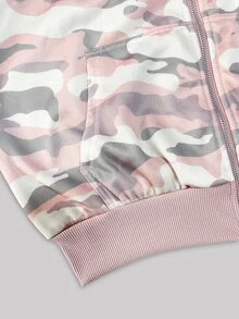 SHEIN x Carly Lawrence INAWLY 女款休閒迷彩印花連帽抽繩拉鍊運動衫 - 粉色 - 查看 5