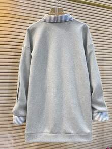 INAWLY Women's Casual Striped Patchwork Sweatshirt, Autumn/Winter - Grey - View 2