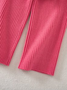 SHEIN 女嬰V領前扣開襟衫套裝，極簡純色棕色秋季端莊針織工作服，中性男女通用秋冬套裝，2件套 - 紅色 - 查看 6