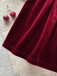 SHEIN Baby Girl Bow Decor Peter Pan Collar Fashion Party Dress - Red - View 6