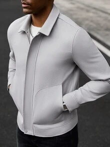 Manfinity CasualCool 男士休閒時尚復古長袖寬鬆大衣，外出必備，送給家人與朋友的完美禮物 - 灰色 - 查看 3
