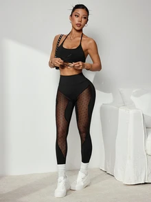 Slayform Women's Mesh Patchwork Casual Daily Tight Fit Sports Leggings - Black - View 7