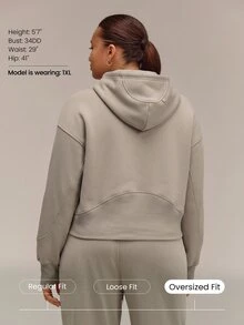 GLOWMODE Plus Size Everyday Fleece Keep It Cozy Oversized Half-Zip Hoodie With Thumbholes & Side Pockets Daily Casual Fall Winter Wear - Khaki - View 2