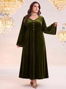 Al Najma Plus Size Women's Casual Party & Travel Arabian Dress - Army Green - View 8