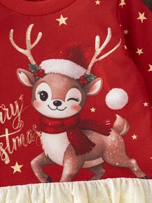 SHEIN 女嬰時尚刺繡荷葉邊印花衛衣 秋季 - 紅色 - 查看 5