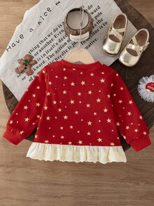 SHEIN 女嬰時尚刺繡荷葉邊印花衛衣 秋季 - 紅色 - 查看 2
