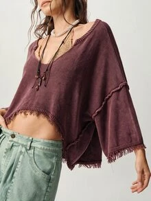 Bohemela 女款素色休閒百搭日常穿著長袖針織衫 - 紫色 - 查看 8