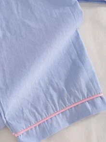 女嬰棉質睡衣套裝，長袖愛心刺繡開襟上衣與長褲，白色與粉色，可愛，婚禮伴娘居家服，9M-3Y 秋冬款 - 淺藍色 - 查看 6