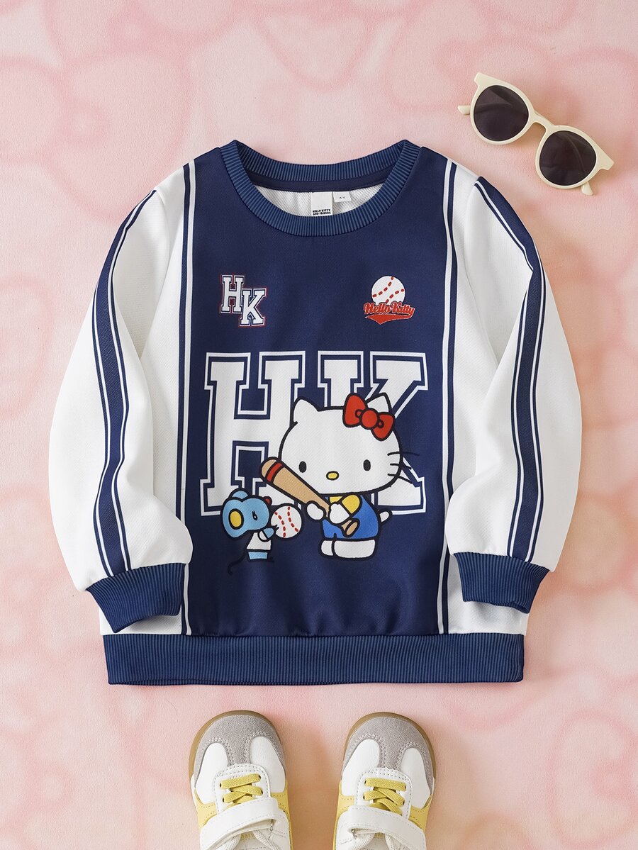 HELLO KITTY AND FRIENDS | SHEIN بلوزة رياضية كاجوال يومية بأكمام طويلة مطبوعة برسومات كرتونية وحروف للفتيات الصغيرات - متعدد الألوان - مشاهدة 1
