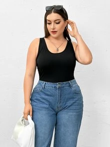 SHEIN Essnce 大尺碼女款背心上衣 3 件組，黑色、白色、巧克力棕，內搭百搭，適合夏季春季約會之夜、睡眠、辦公、休閒、正式商務穿搭 - 彩色 - 查看 6