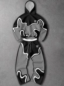 Manfinity EMRG Men's Star Print Hoodie And Drawstring Waist Pants Set - Multicolor - View 1