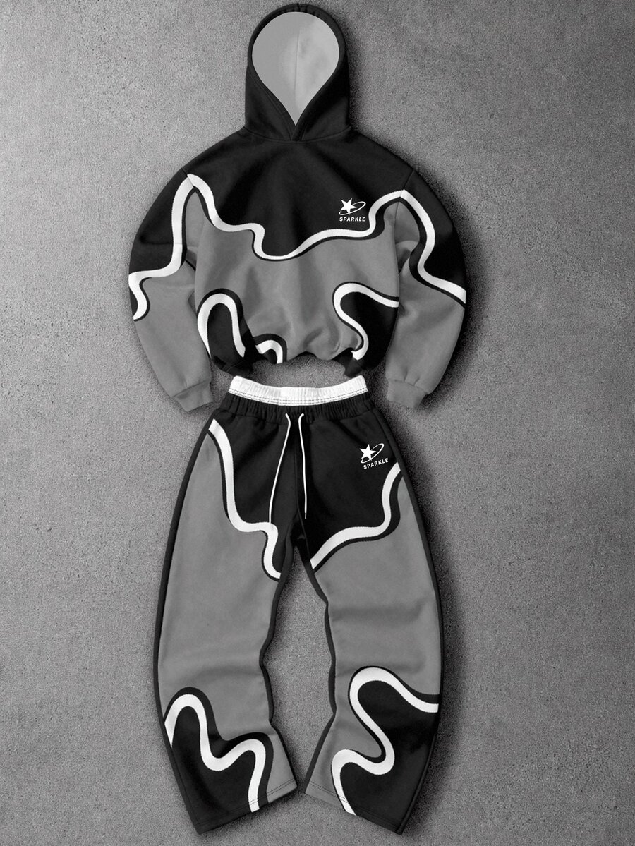 Manfinity EMRG Men's Star Print Hoodie And Drawstring Waist Pants Set - Multicolor - View 1