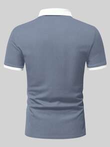 Manfinity Homme 男士半拉鍊 Polo 衫，適合高爾夫球、正式場合 - 霧霾藍 - 查看 2