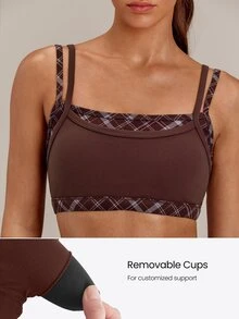 GLOWMODE FeatherFit™ 2-In-1 Removable Padding Mock 2 Piece Design Colorblock Sports Bra With Removable Anti-Slip Cups Yoga Pilates Studio Daily Wear - Brown - View 3