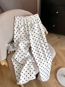 INAWLY 休閒通勤鬆弛抽繩彈性腰運動街頭直筒寬腿女款長褲 - 黑與白 - 查看 2