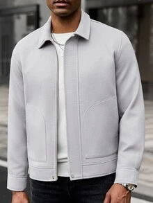 Manfinity CasualCool 男士休閒時尚復古長袖寬鬆大衣，外出必備，送給家人與朋友的完美禮物 - 灰色 - 查看 6