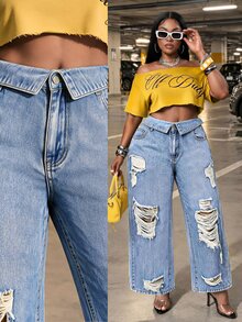 Slaydiva Plus Size Casual Jeans Everyday,Fall/Winter,New Year Jeans - Blue - View 8