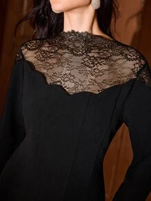 MOTF PREMIUM WOMEN'S LACE PATCHWORK CASUAL PARTY & TRAVEL DRESS - Black - View 2