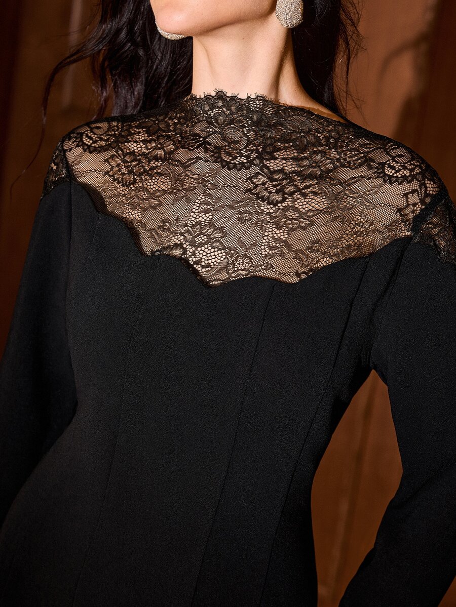 MOTF PREMIUM WOMEN'S LACE PATCHWORK CASUAL PARTY & TRAVEL DRESS - Black - View 2