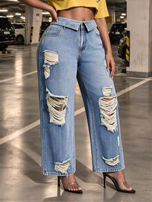 Slaydiva Plus Size Casual Jeans Everyday,Fall/Winter,New Year Jeans - Blue - View 3