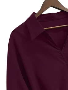 GlowEve CURVE Plus Size Women's V-Neck Pleated Fashion Blouse Fall - Purple - View 4