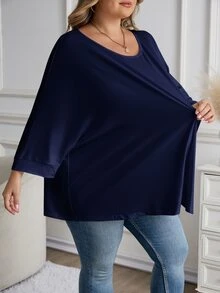 SHEIN CURVE+ 2件組女款大尺碼休閒寬鬆七分袖T恤/秋冬款 - 彩色 - 查看 6