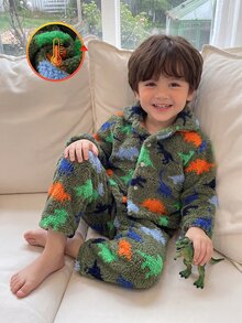 Boys' Colorful Cute Dinosaur Print Long Sleeve Top And Pants Fleece 2-Piece Set, Casual Autumn/Winter Loungewear - Multicolor - View 8